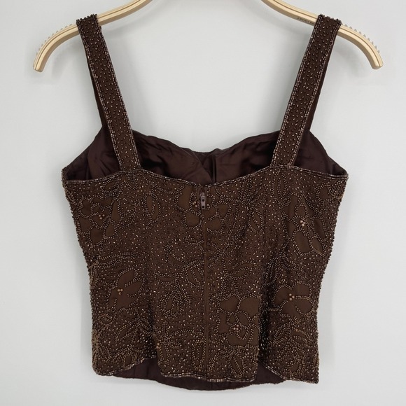 Ensembles Beaded Bustier Top Size 4 Brown Floral Sequin Formal Y2K Glam Cocktail - Picture 6 of 11